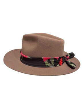 Wyeth X Frida Kahlo Wool Fedora Hat With Floral Band - Size O/S - Brown & Black